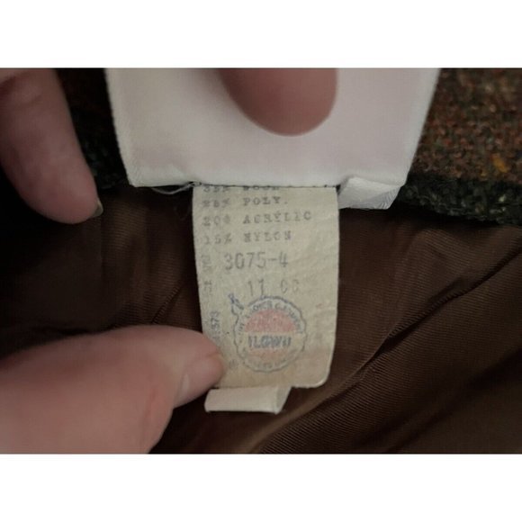 Vintage A Line‎ Midi Wool Blend Long Skirt Jacket Set Sweet Apple Olive Striped - Picture 12 of 13